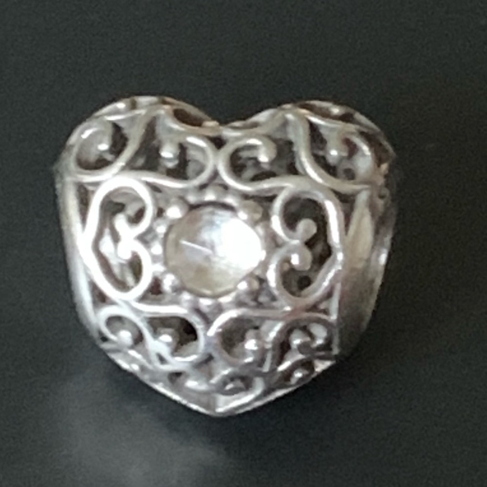 Authentic Pandora Sterling Silver Signature Heart Charm with clear  stone